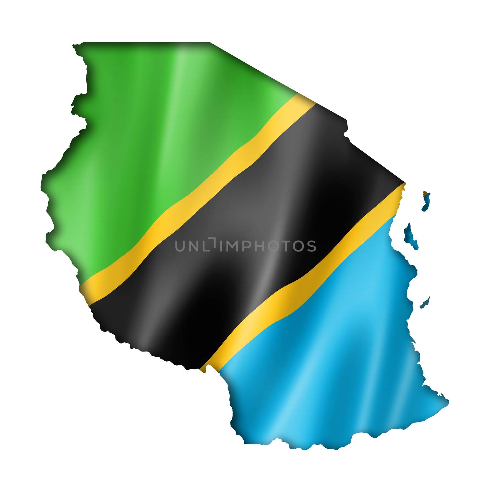 Tanzania flag map, three dimensional render, isolated on white