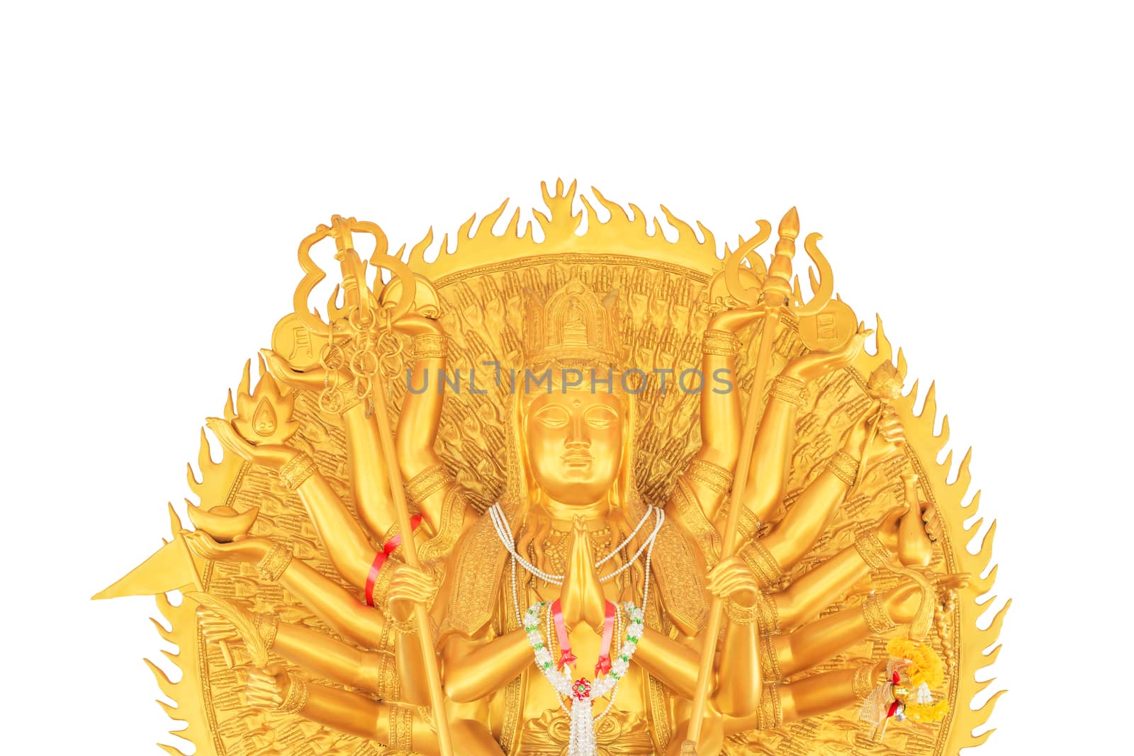 Guan Yin with ten thousand hands on white background