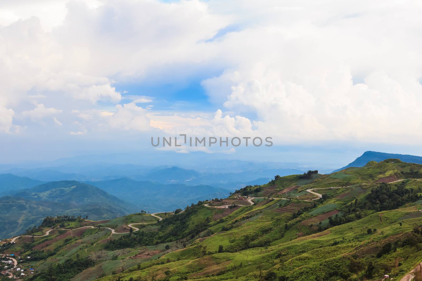 mountains view under mist and curve road in the morning, "PHU TUB BURG" Phetchabun, Thailand