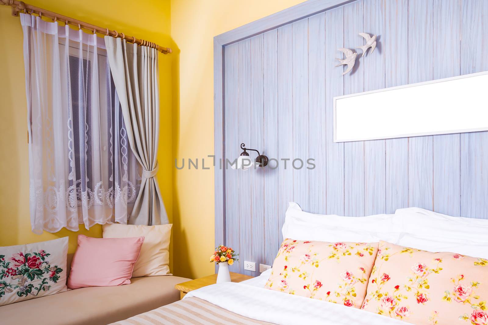 pillow in the bedroom with photo frame