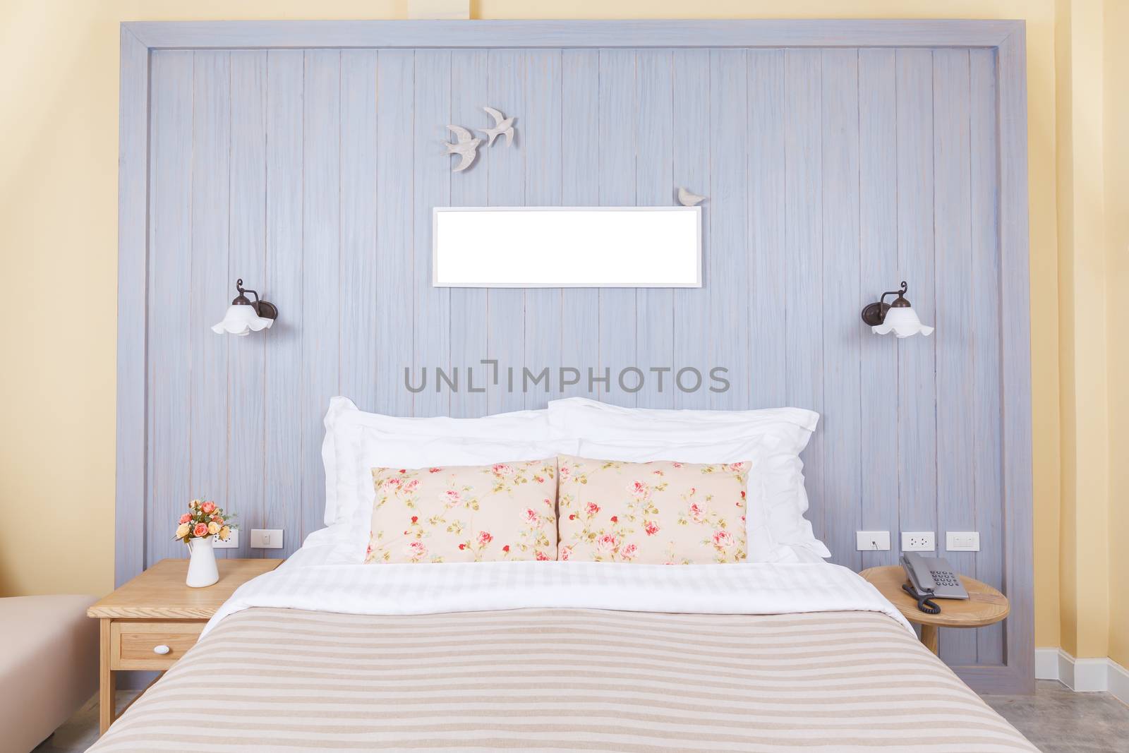 pillow in the bedroom with photo frame