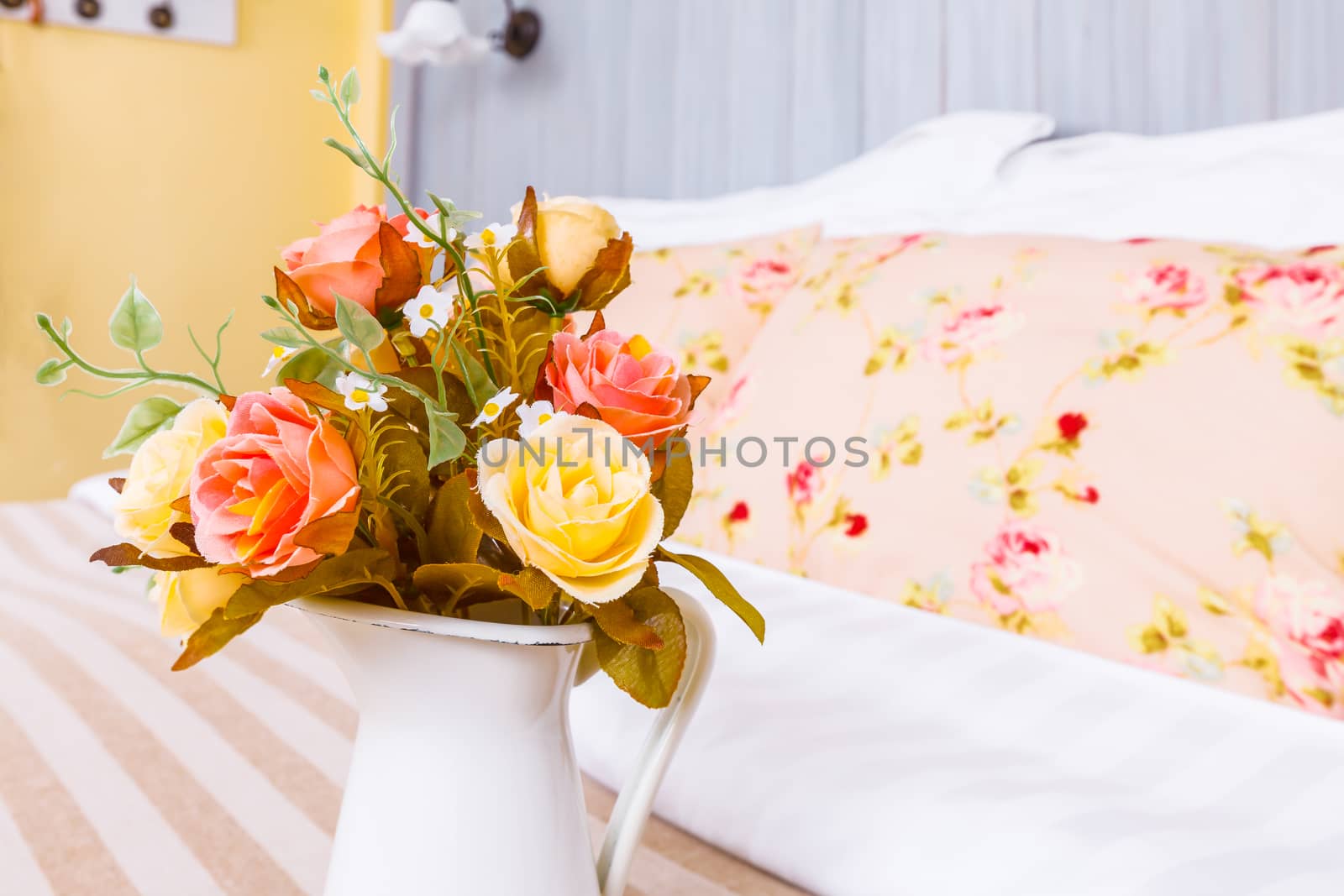 flower pot in decorated bedroom