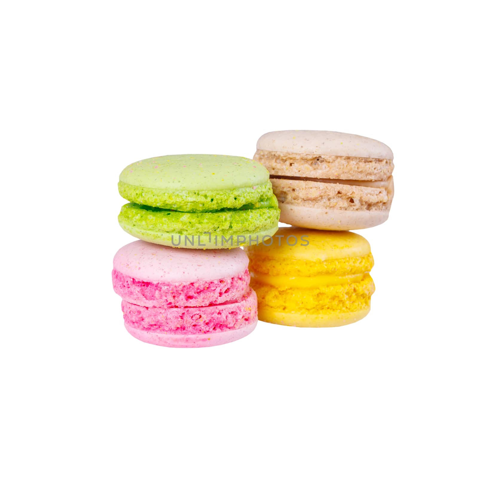 traditional french colorful macaron on white background