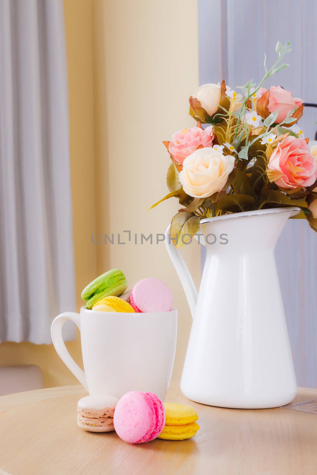 traditional french colorful sweet Macaron in cup