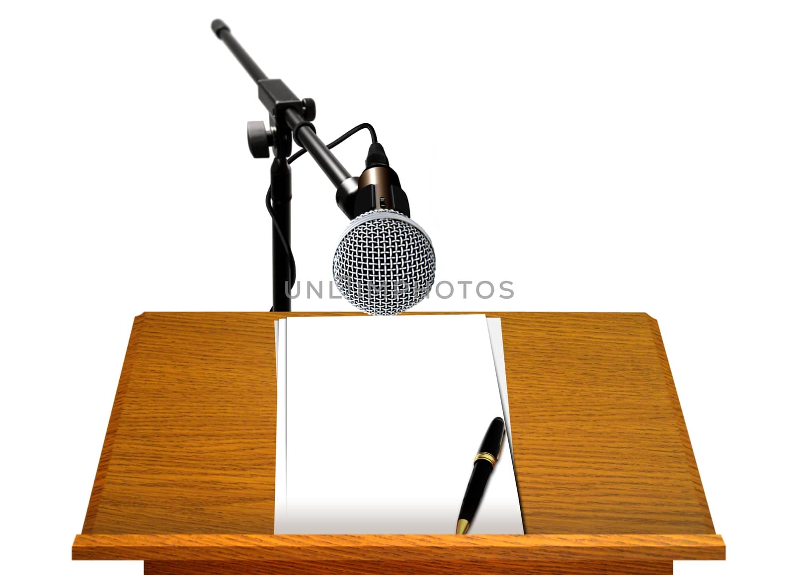 Podium with Microphone and Blank Papers by razihusin