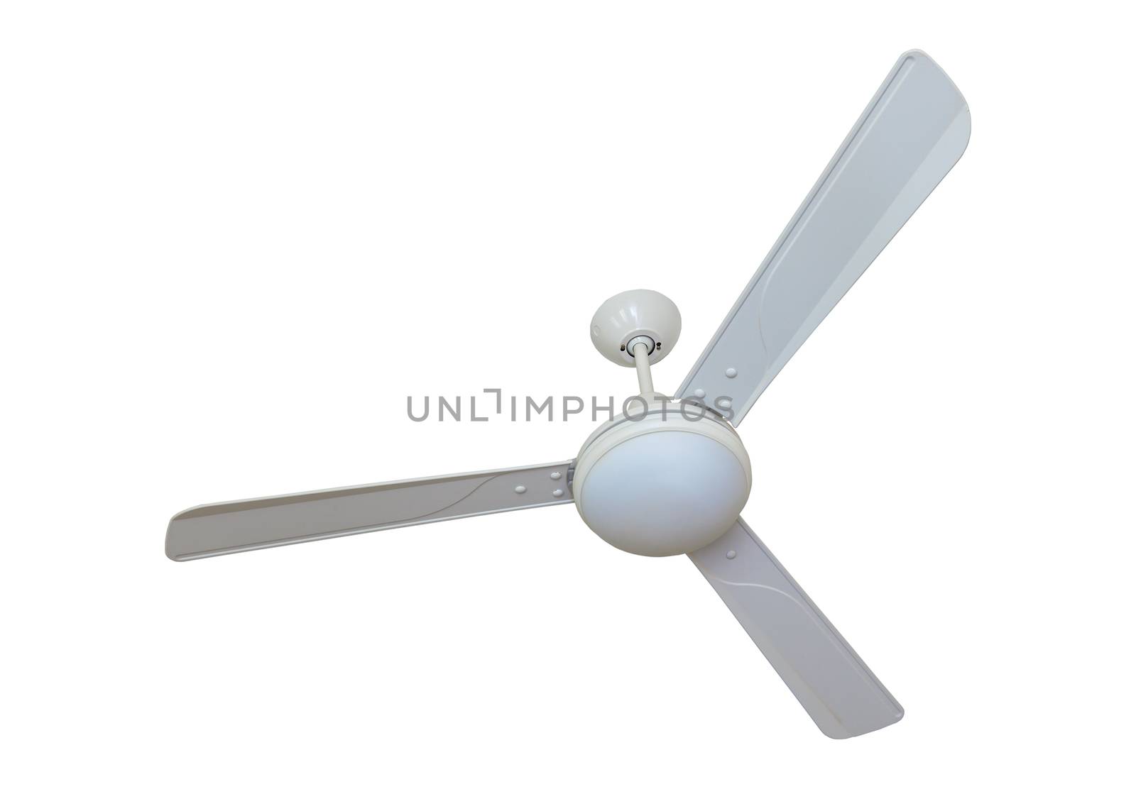 three blades white ceiling fan isolated on white background