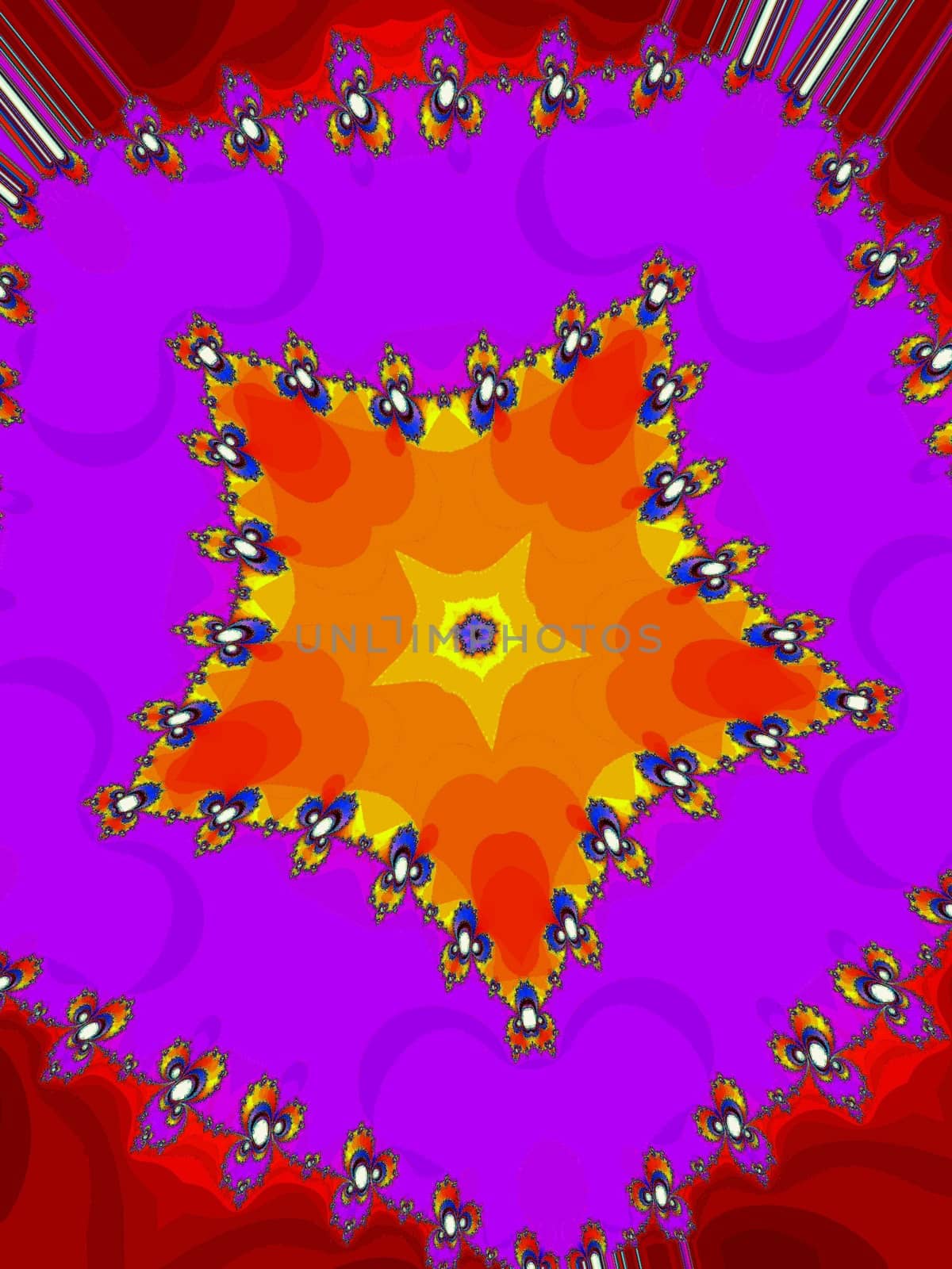 Digital computer graphic - decorative patterned star in a bright colors for design.