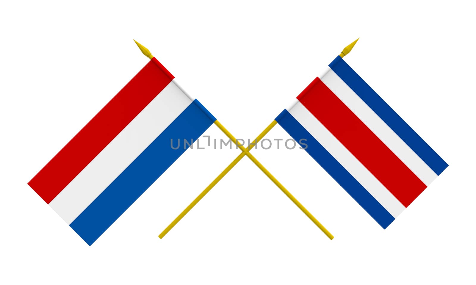 Flags of Netherlands and Costa Rica, 3d render, isolated on white