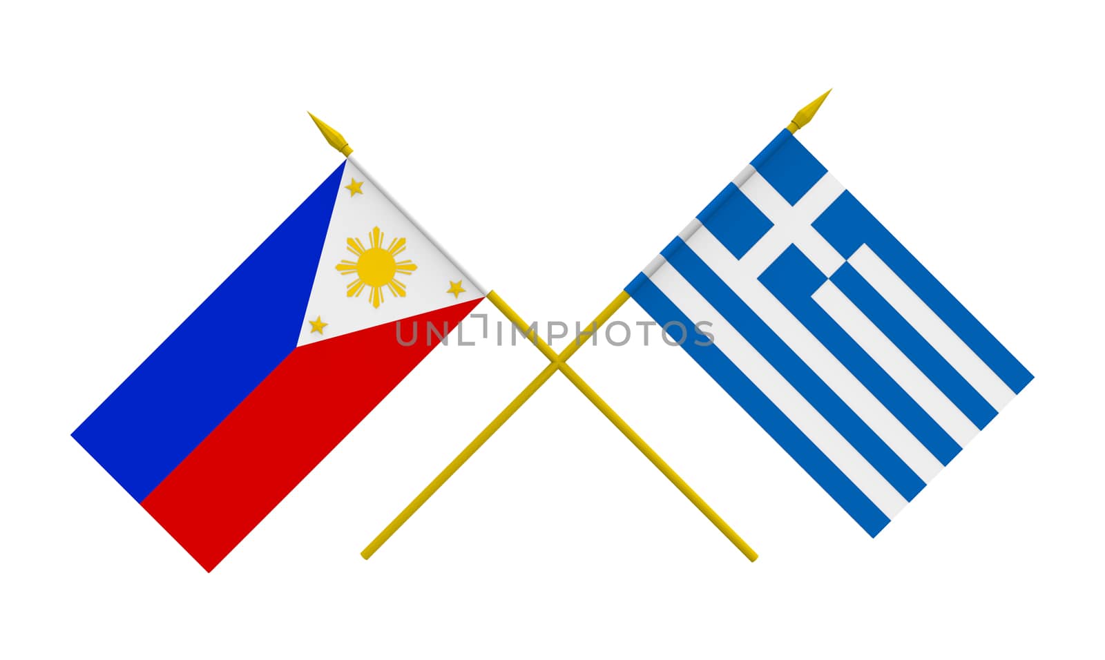 Flags of Philippines and Greece, 3d render, isolated on white
