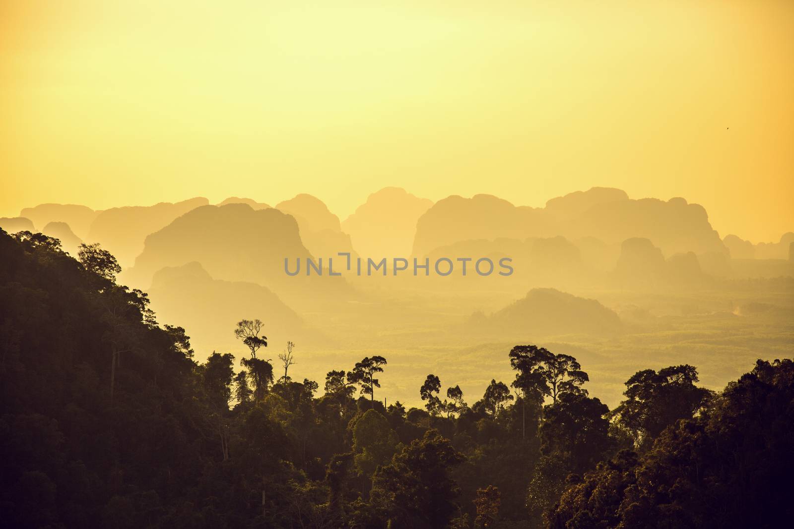 Beautiful mountains on sunset, Krabi province, Thailand 