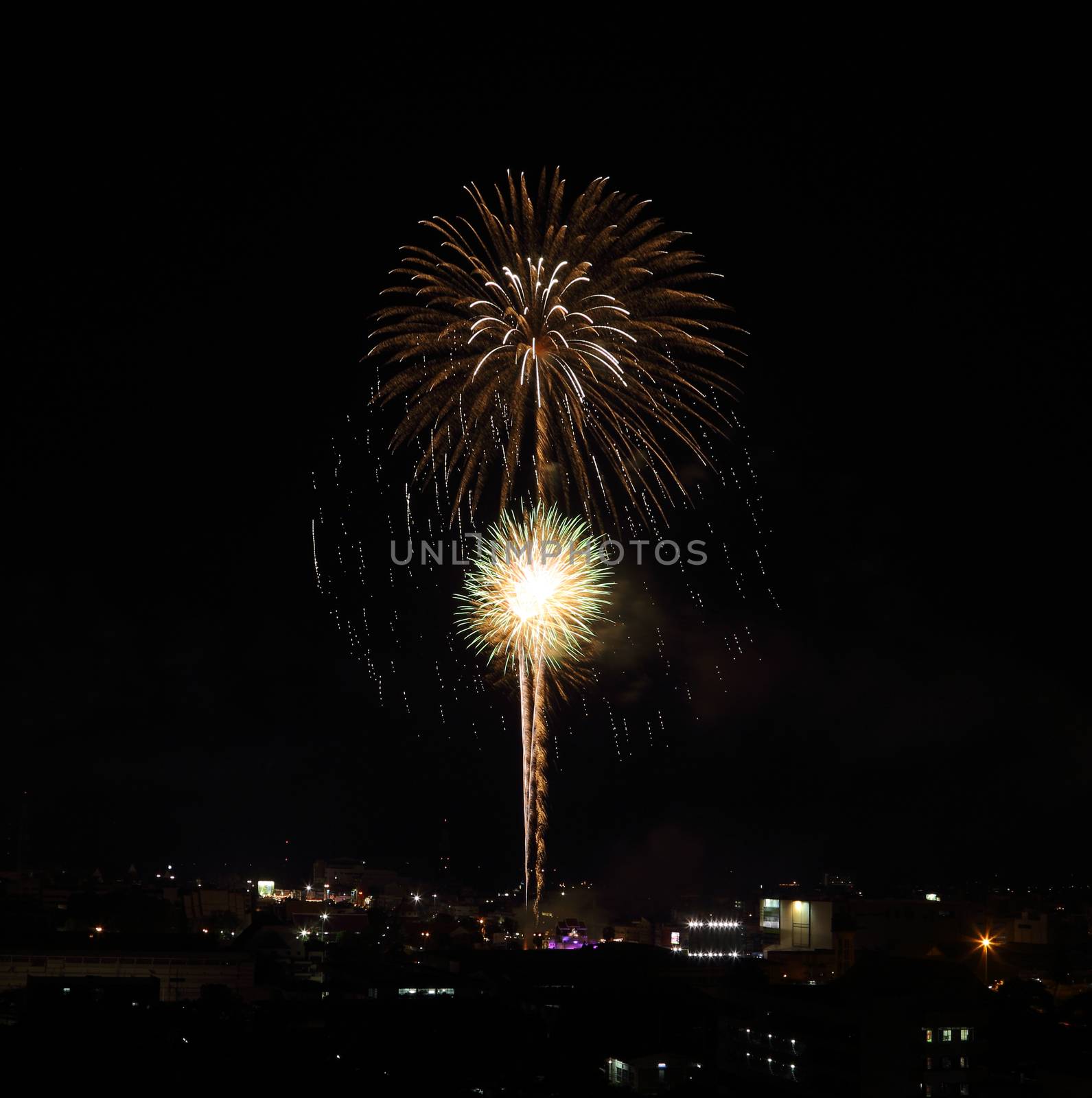 beautiful fireworks over sky at the night