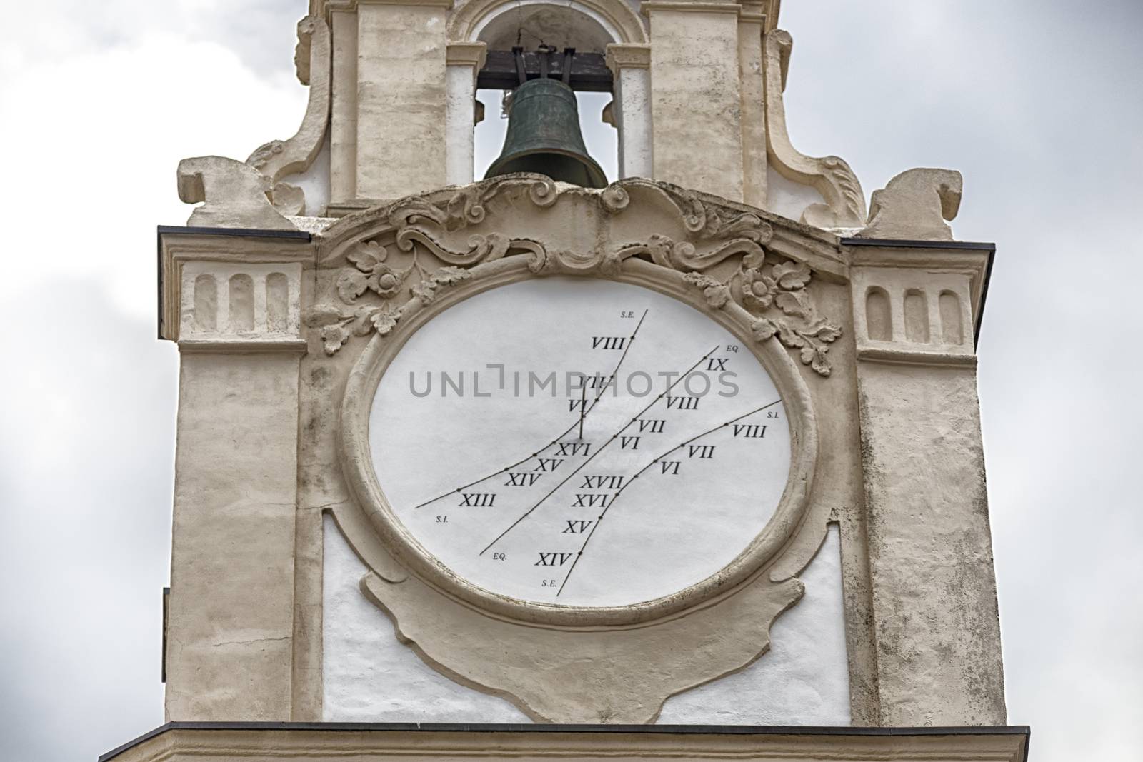 sundial on the clock tower of the Cathedral Basilica of St. Agatha in Gallipoli (Le)