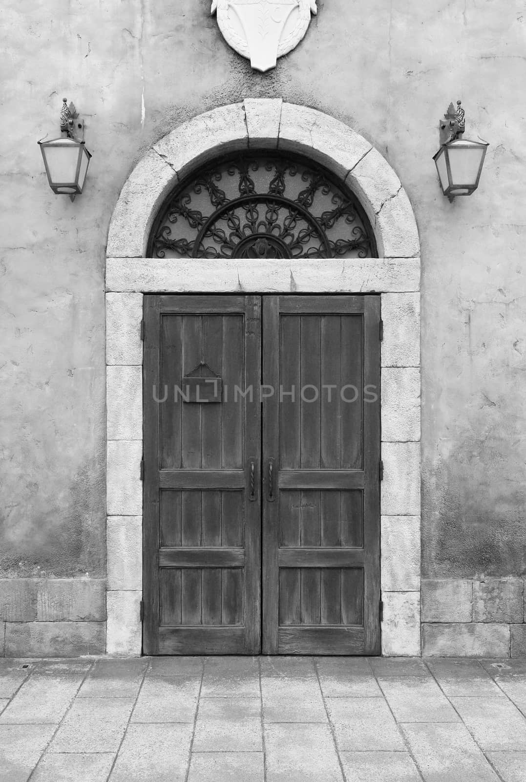 wooden door and wall  (vintage style) gray scale