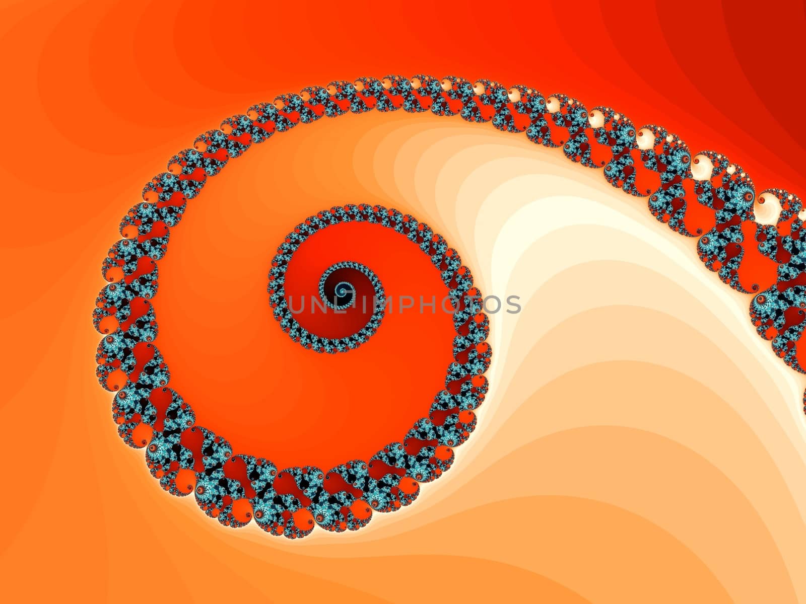 Digital computer graphic - rendering. Decorative fractal spiral on a orange background for design.