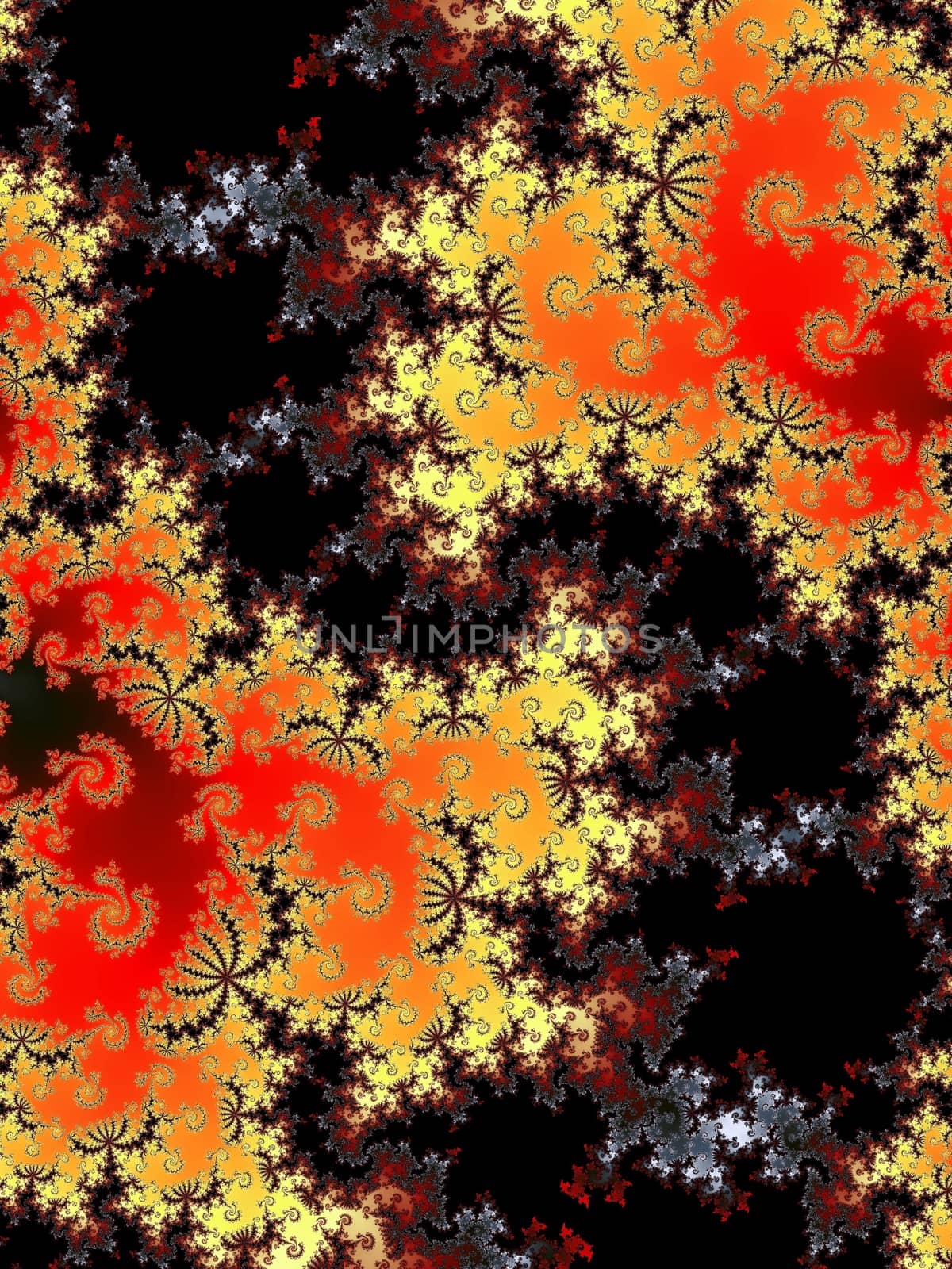 Digital computer graphic - rendering. Patterned fractal background with spirals for design.