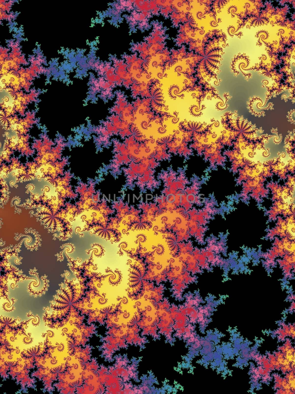 Digital computer graphic - rendering. Decorative fractal background with spirals for design.