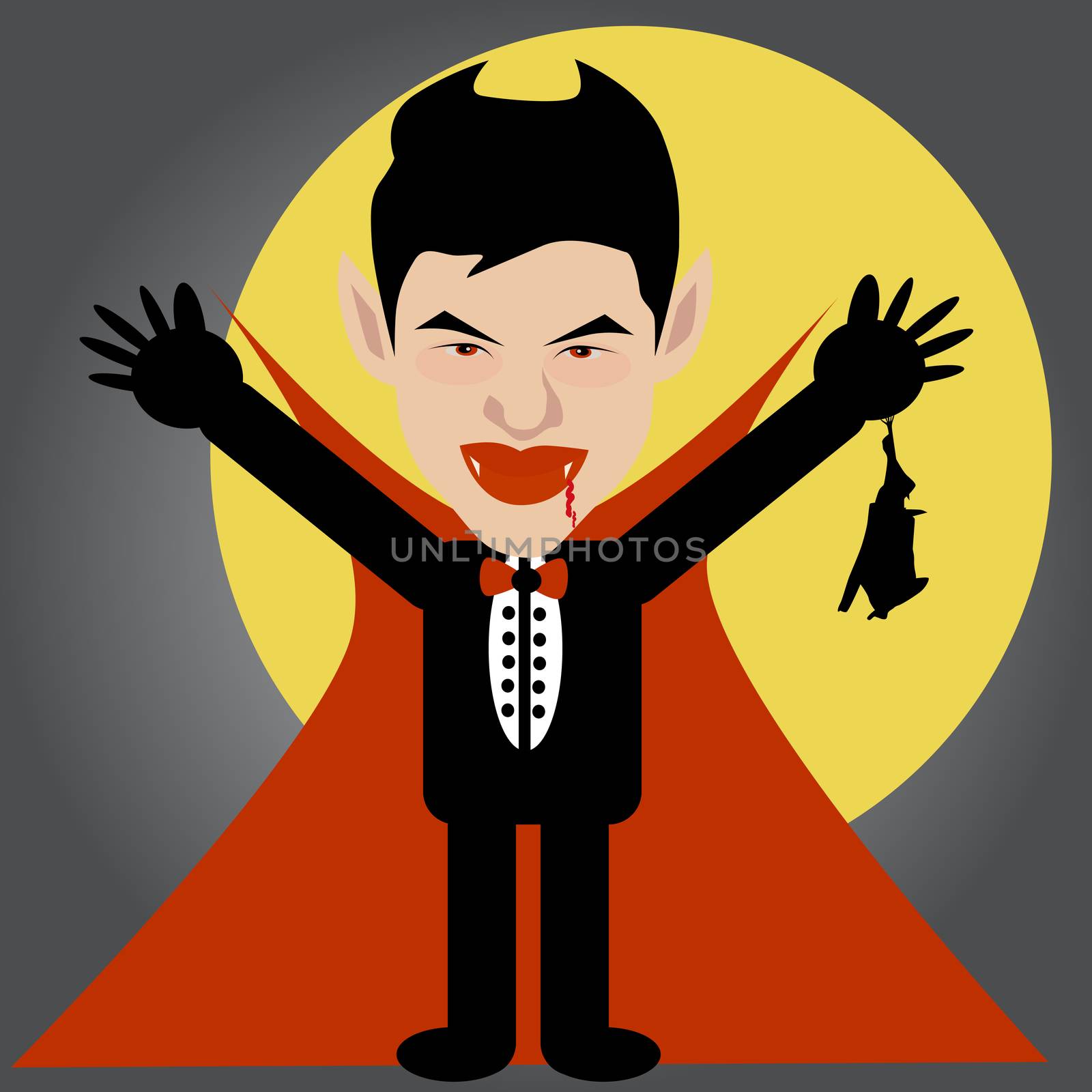 Vector and illustration of vampire dracula with bat and moon