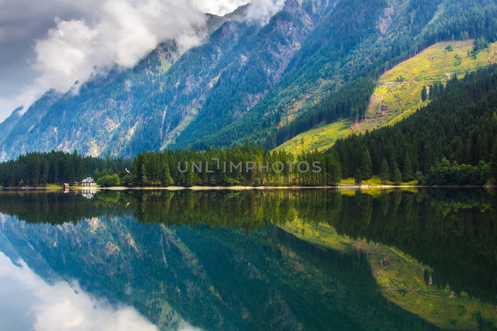 Mountain and lake in high Alps Austria