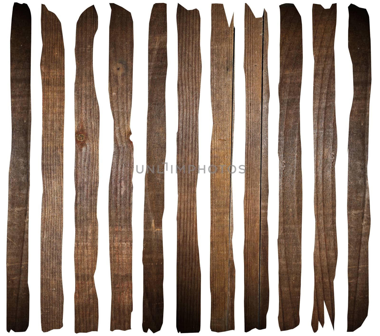 brown ancient wooden boards isolated over white background