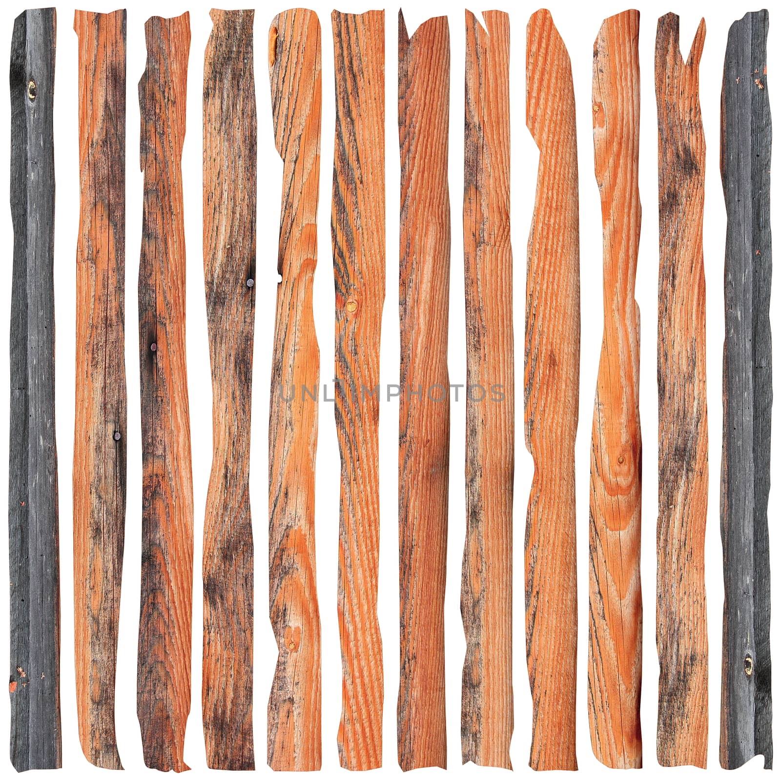 brown damaged planks isolated over white background