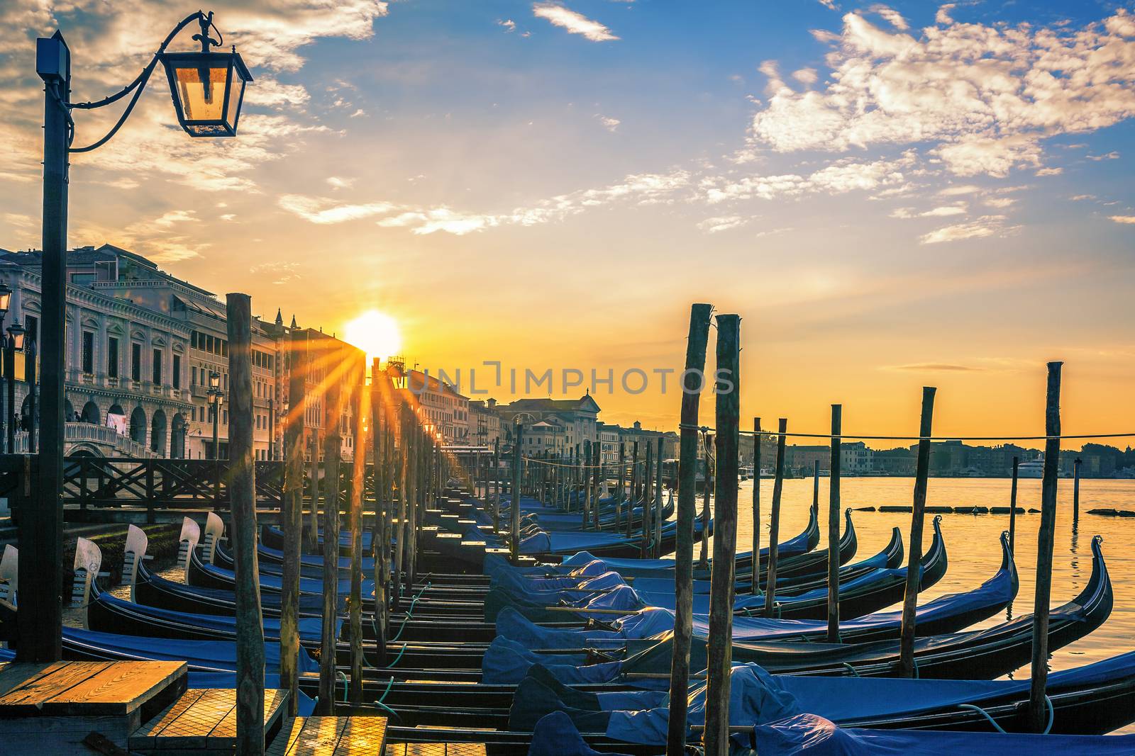 Venice with gondolas at sunrise, Italy