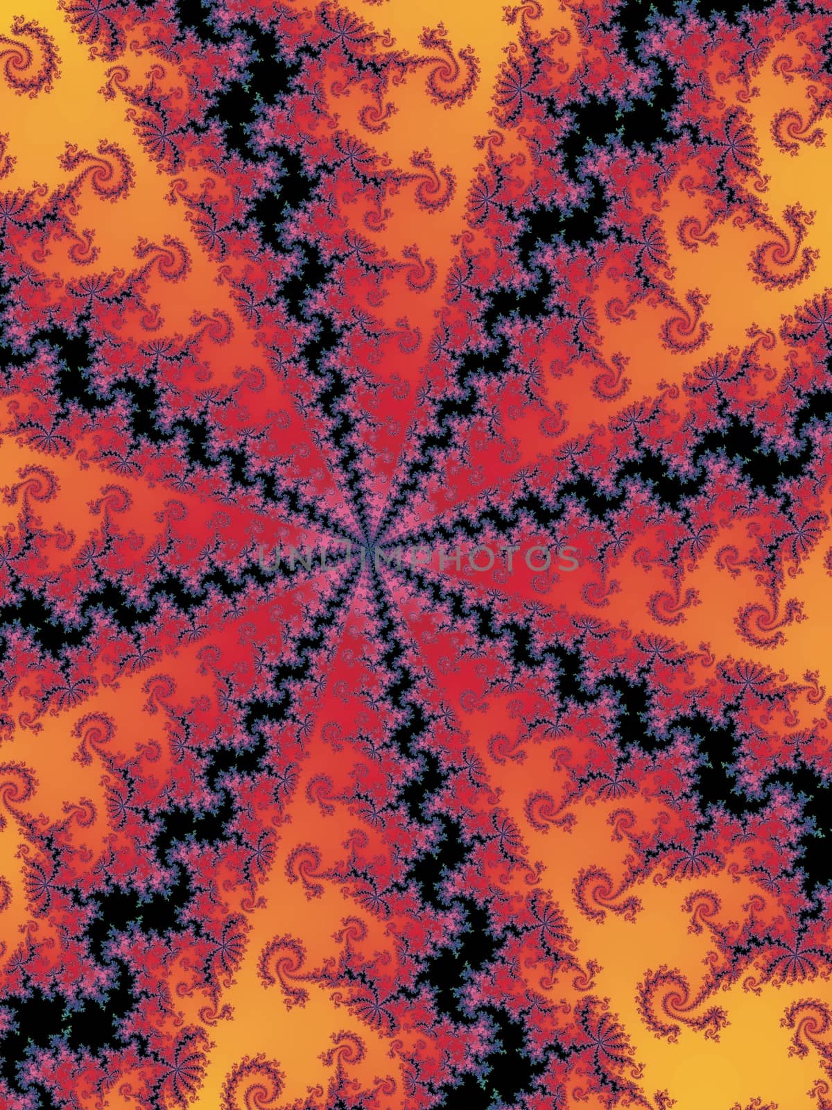 Digital computer graphic - rendering. Patterned fractal background with spiral in a bright colors for design.