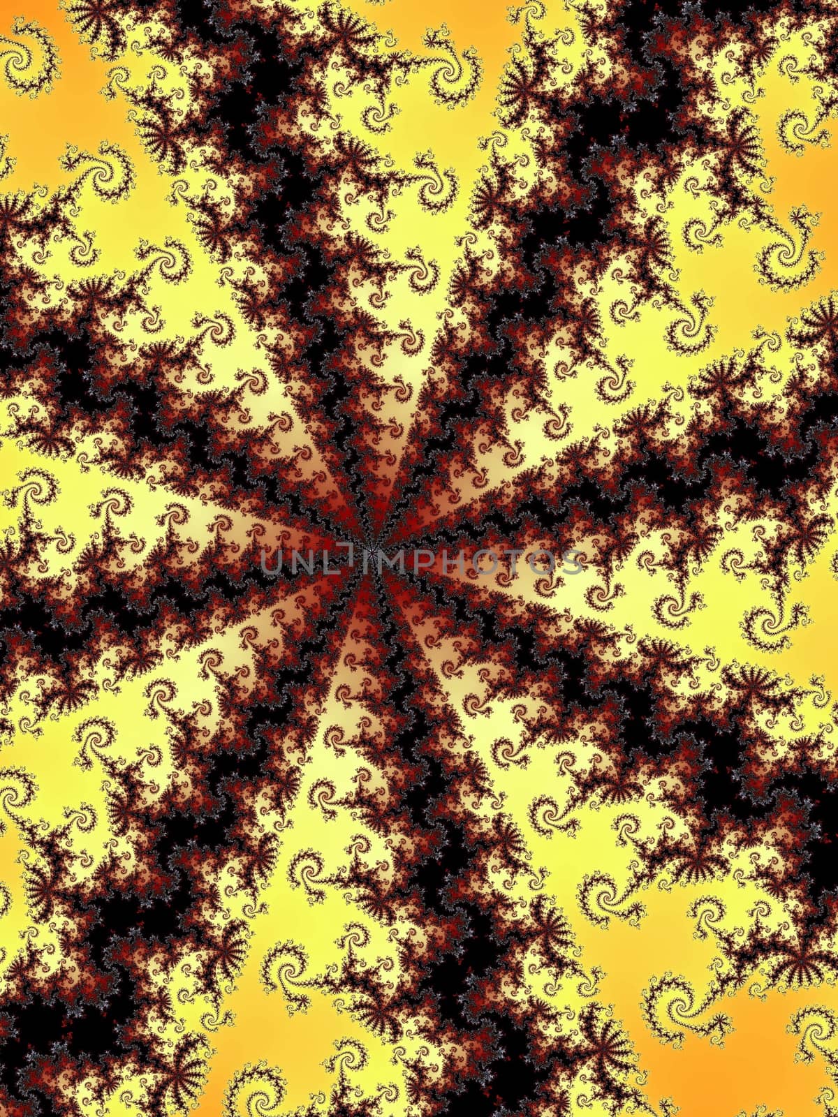 Digital computer graphic - rendering. Patterned fractal background with spiral for design.