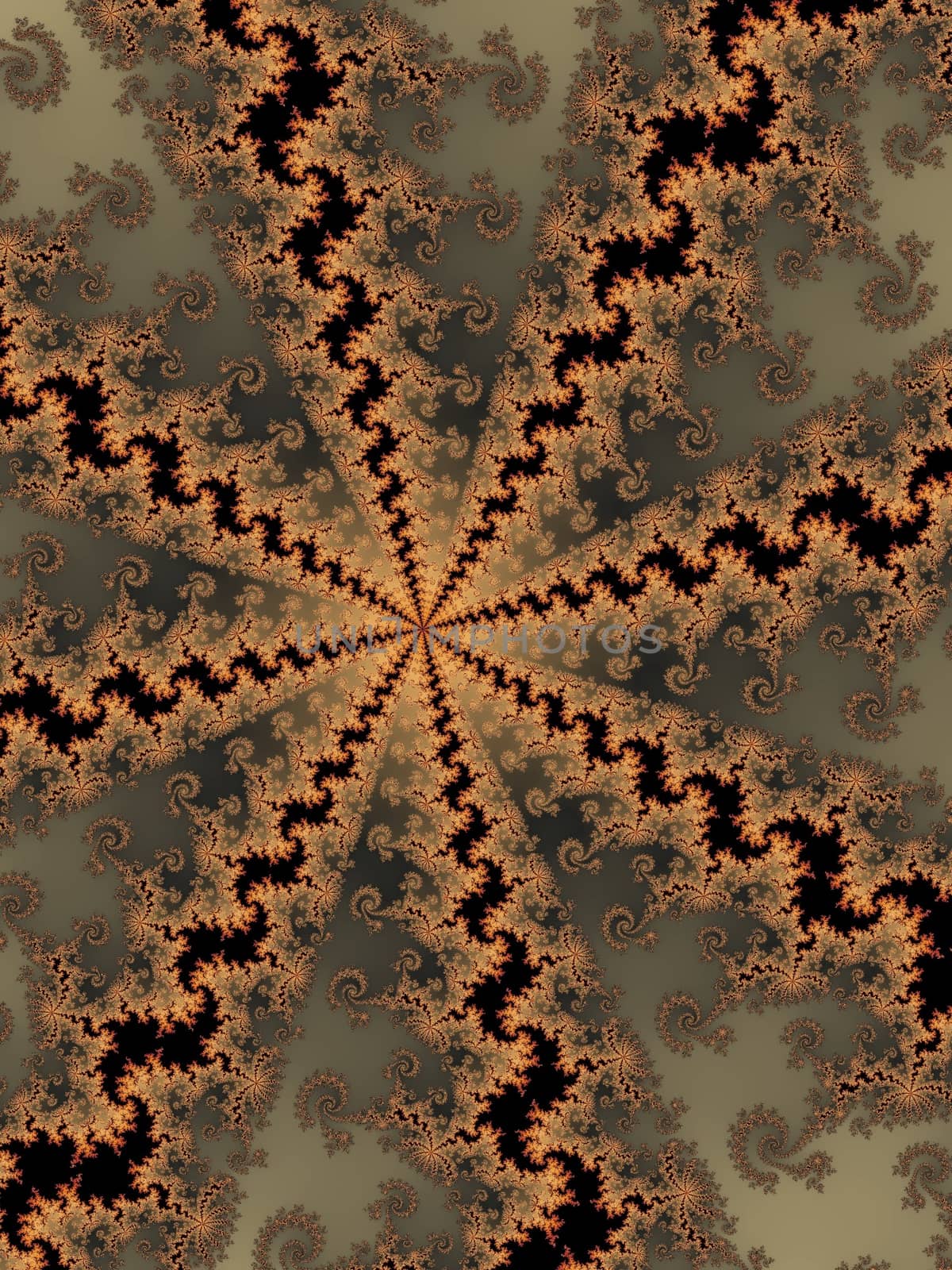 Digital computer graphic - rendering. Patterned fractal background with spiral for design.