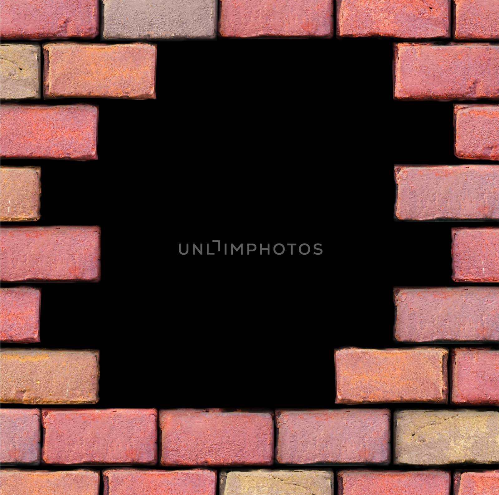 frame from old red bricks with black background