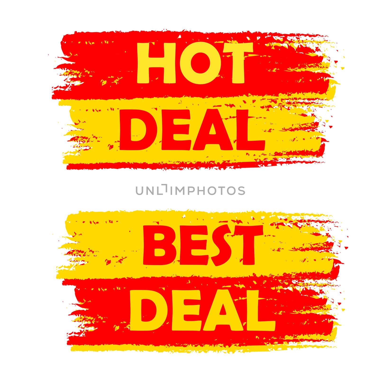 hot and best deal, yellow and red drawn labels by marinini