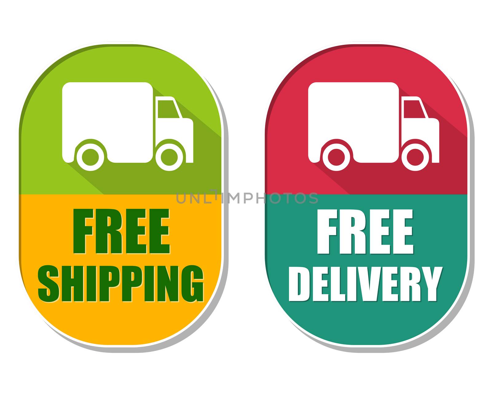 free shipping and delivery with truck sign, two elliptical label by marinini