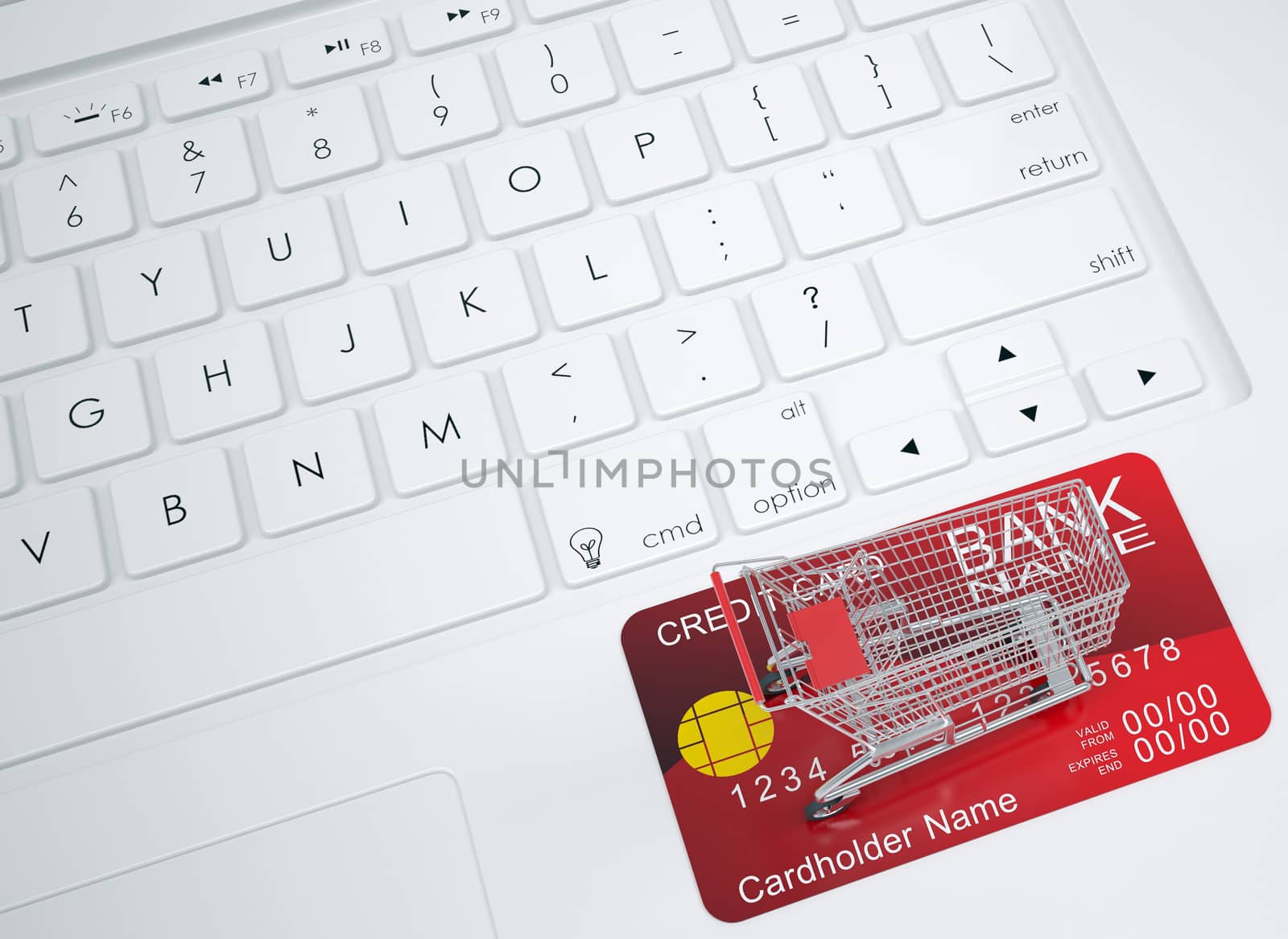 Shopping trolley and credit card on the keyboard by cherezoff