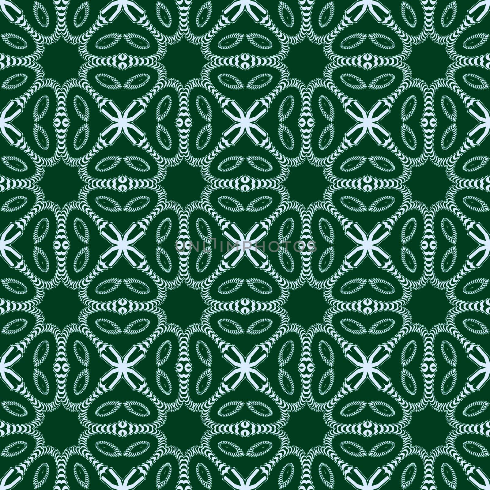 Digital computer graphic - seamless ornament with spirals in a green color for design.