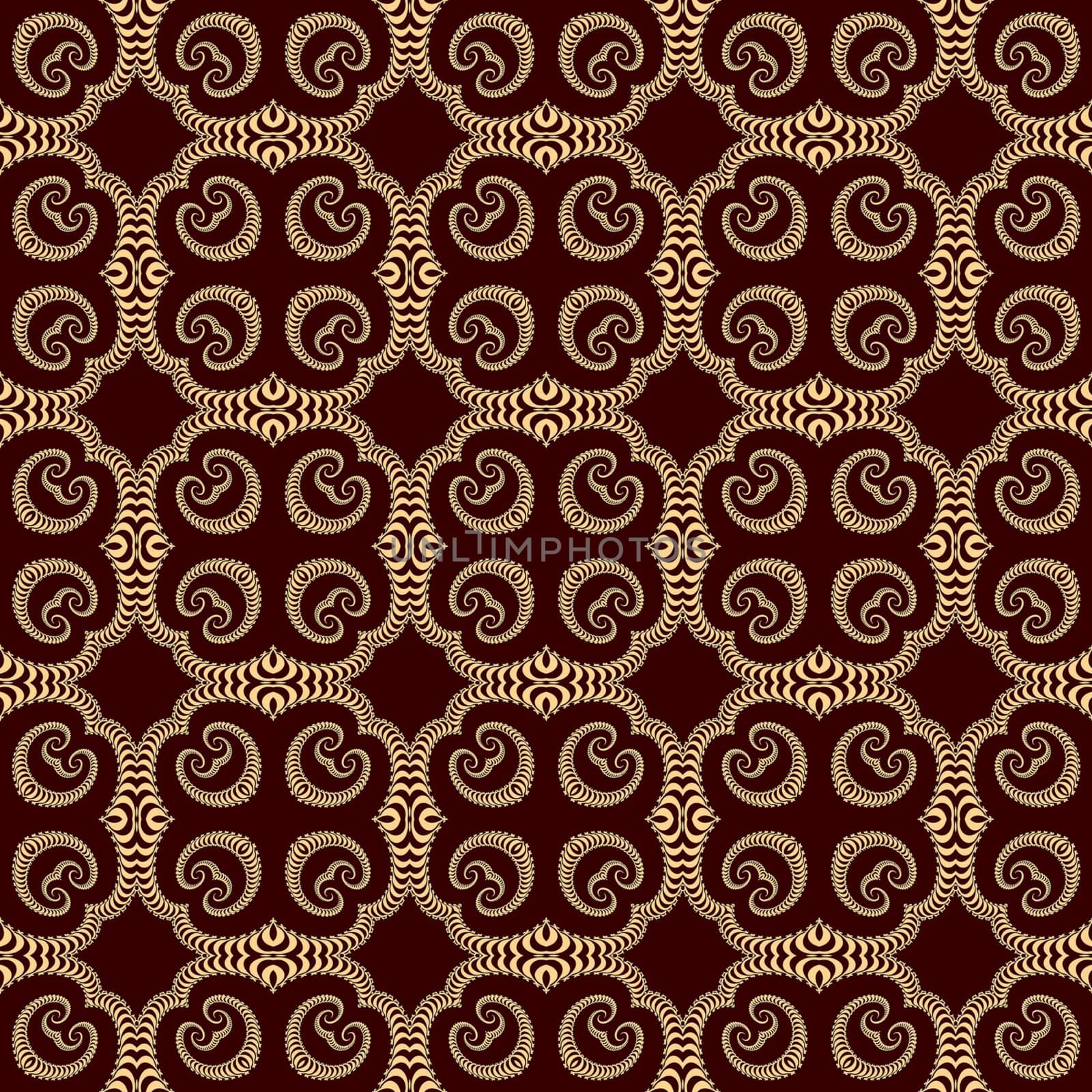 Digital computer graphic - seamless ornament with spirals in a brown color for design.