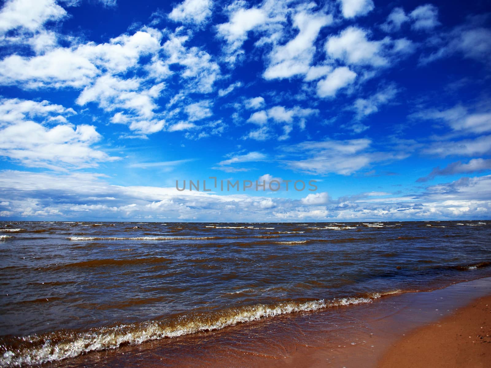 Sandy beach and waves. by Azaliya