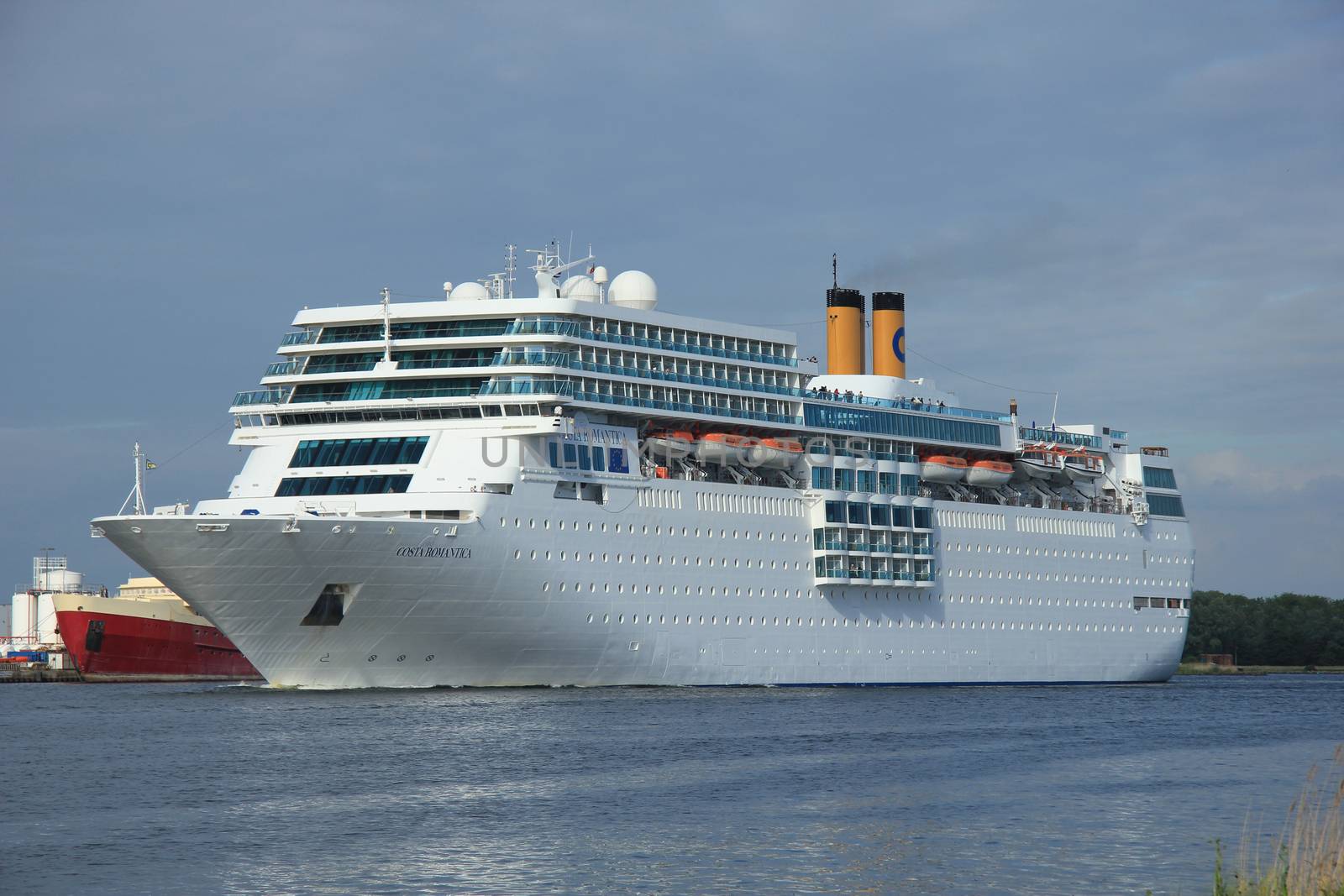 Velsen the Netherlands,  june 13rd, 2014: Costa Neo Romantica on North Sea Canal towards docks