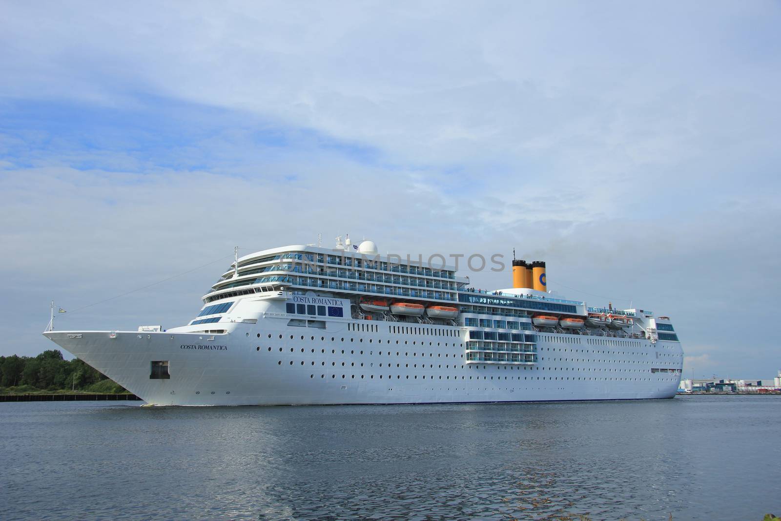 Velsen the Netherlands,  june 13rd, 2014: Costa Neo Romantica on North Sea Canal, detail of ship