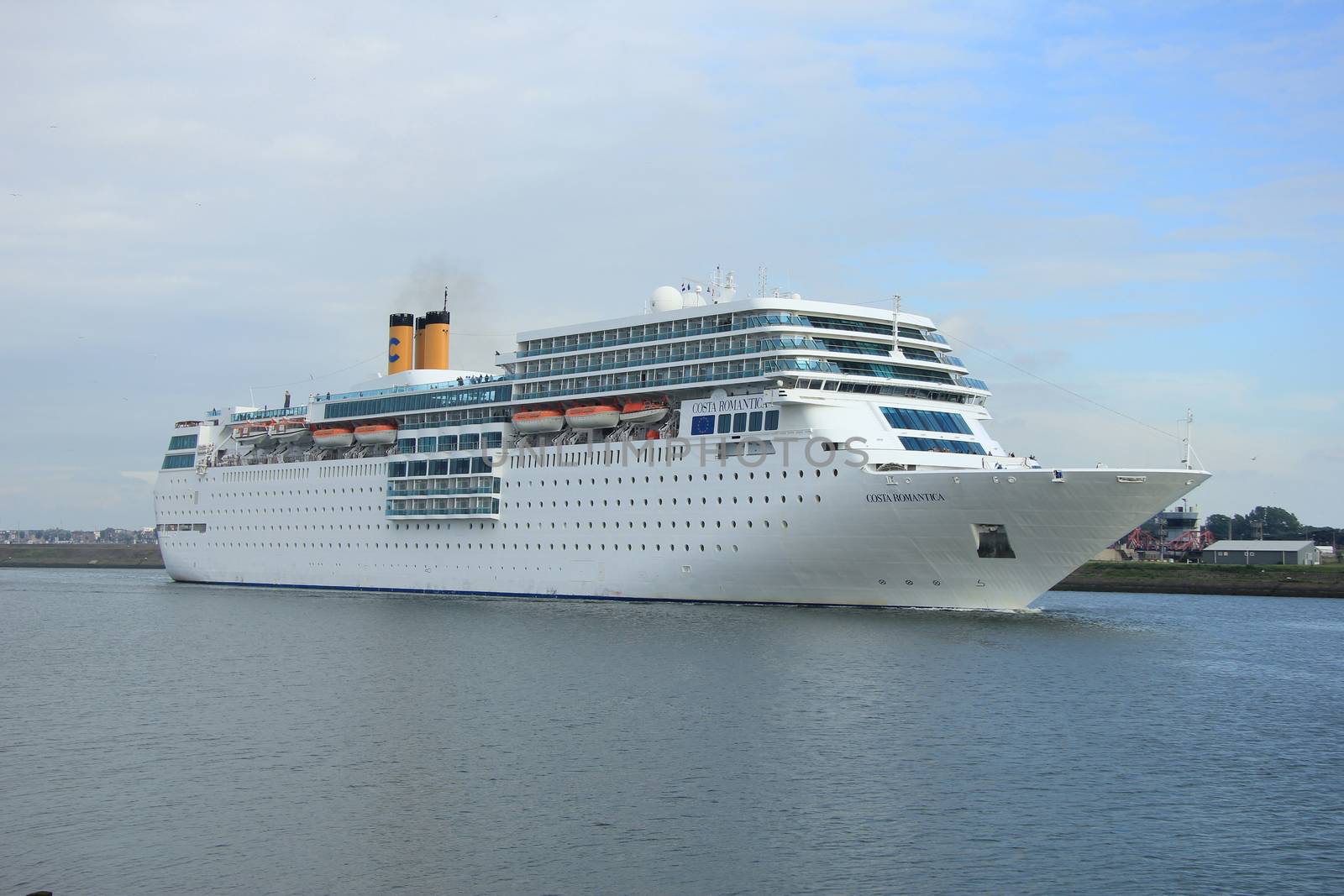 IJmuiden, the Netherlands,  june 13rd, 2014: Costa Neo Romantica on North Sea Canal, towards North Sea