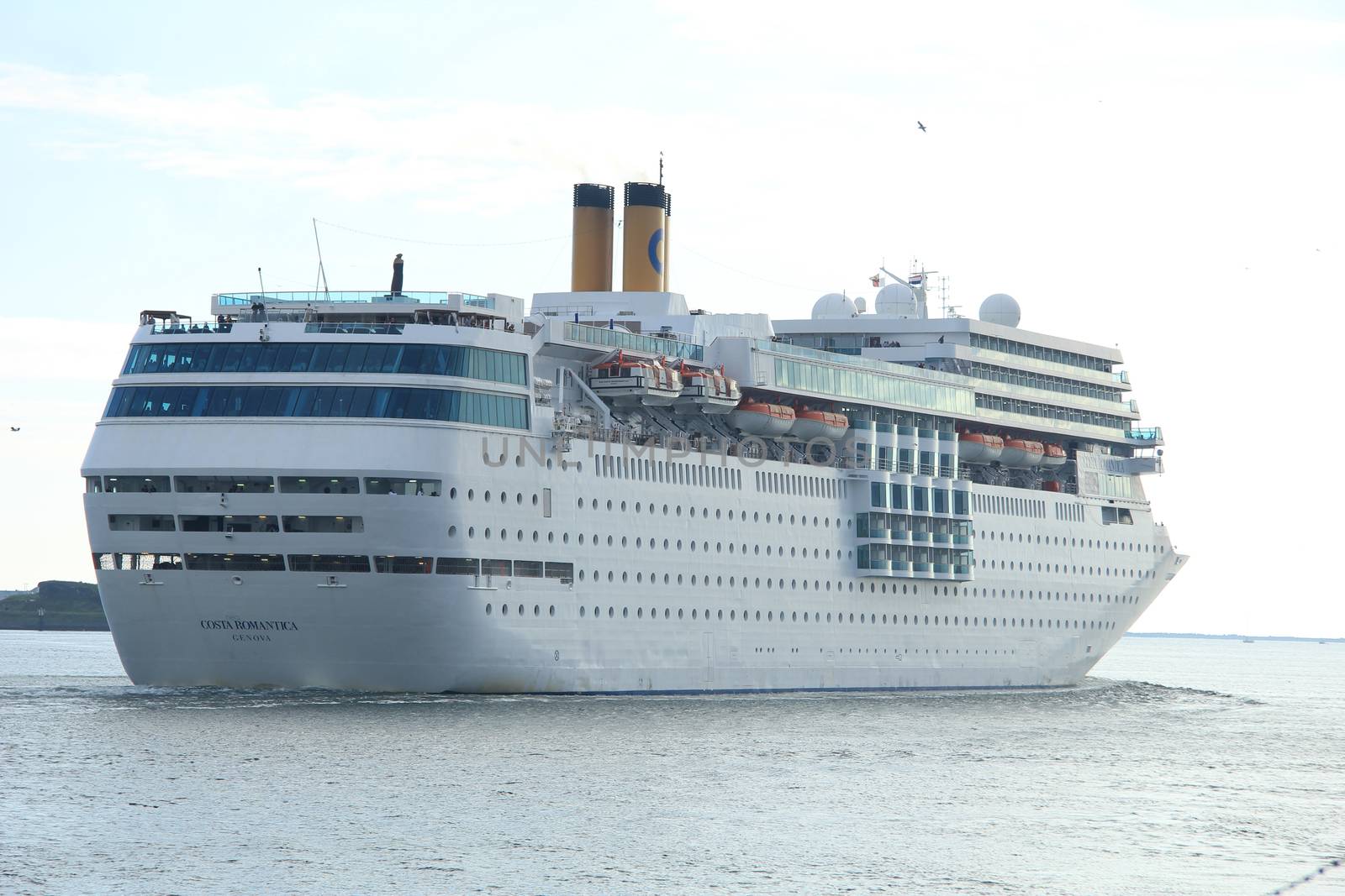 IJmuiden, the Netherlands,  june 13rd, 2014: Costa Neo Romantica on North Sea Canal, towards North Sea