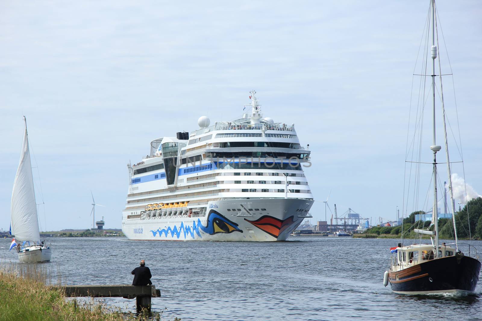 Velsen; the Netherlands, June 22nd, 2014 :Aida Stella on North Sea Canal, on it's way to the Amsterdam Cruise Terminal