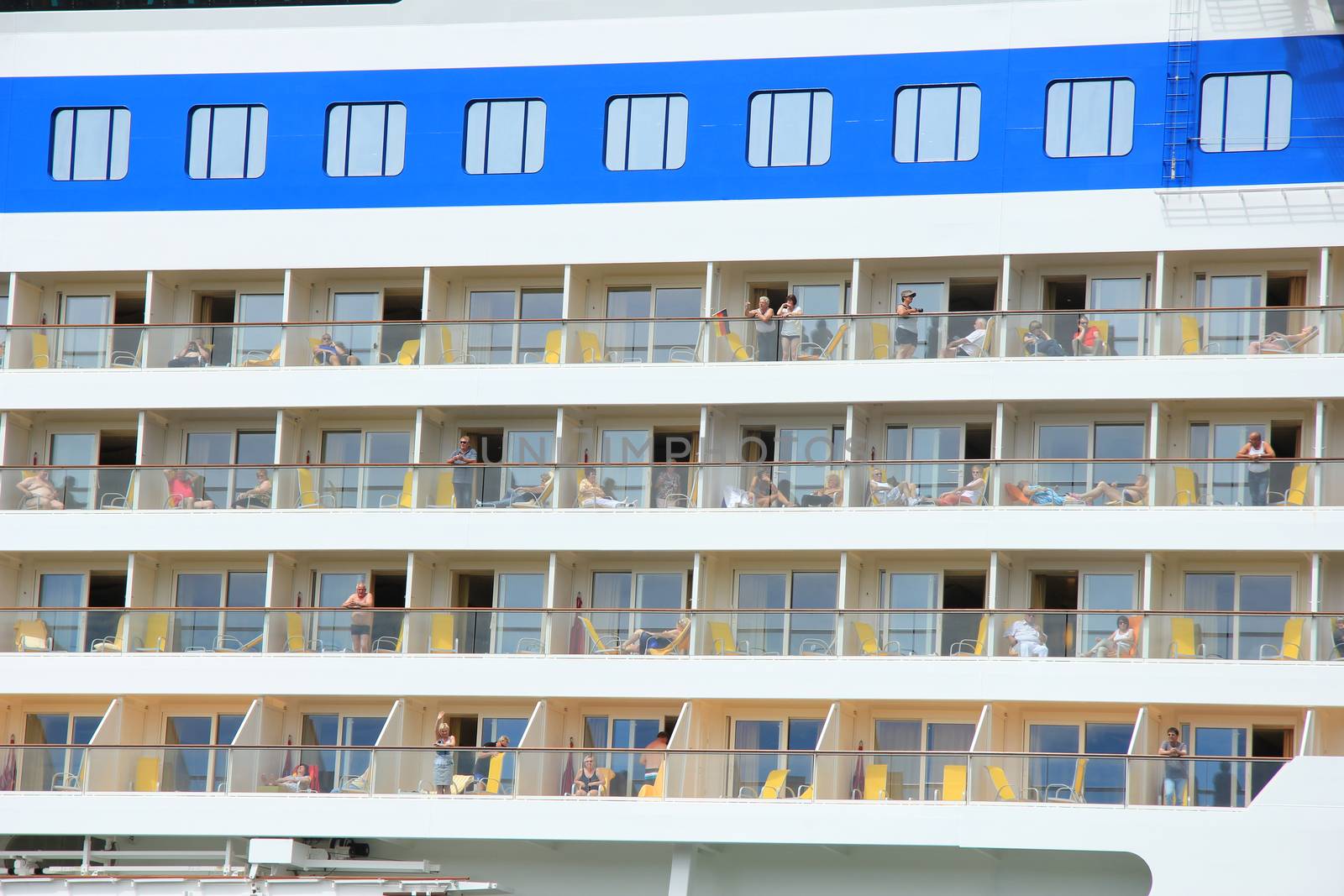 Velsen; the Netherlands, June 22nd, 2014 : Aida Stella on North Sea Canal, detail of ship