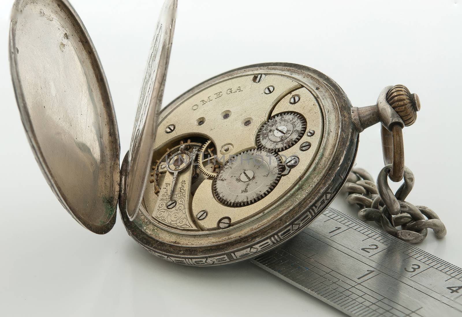 Old grandfather clock in Cerebral body photographed against a white background