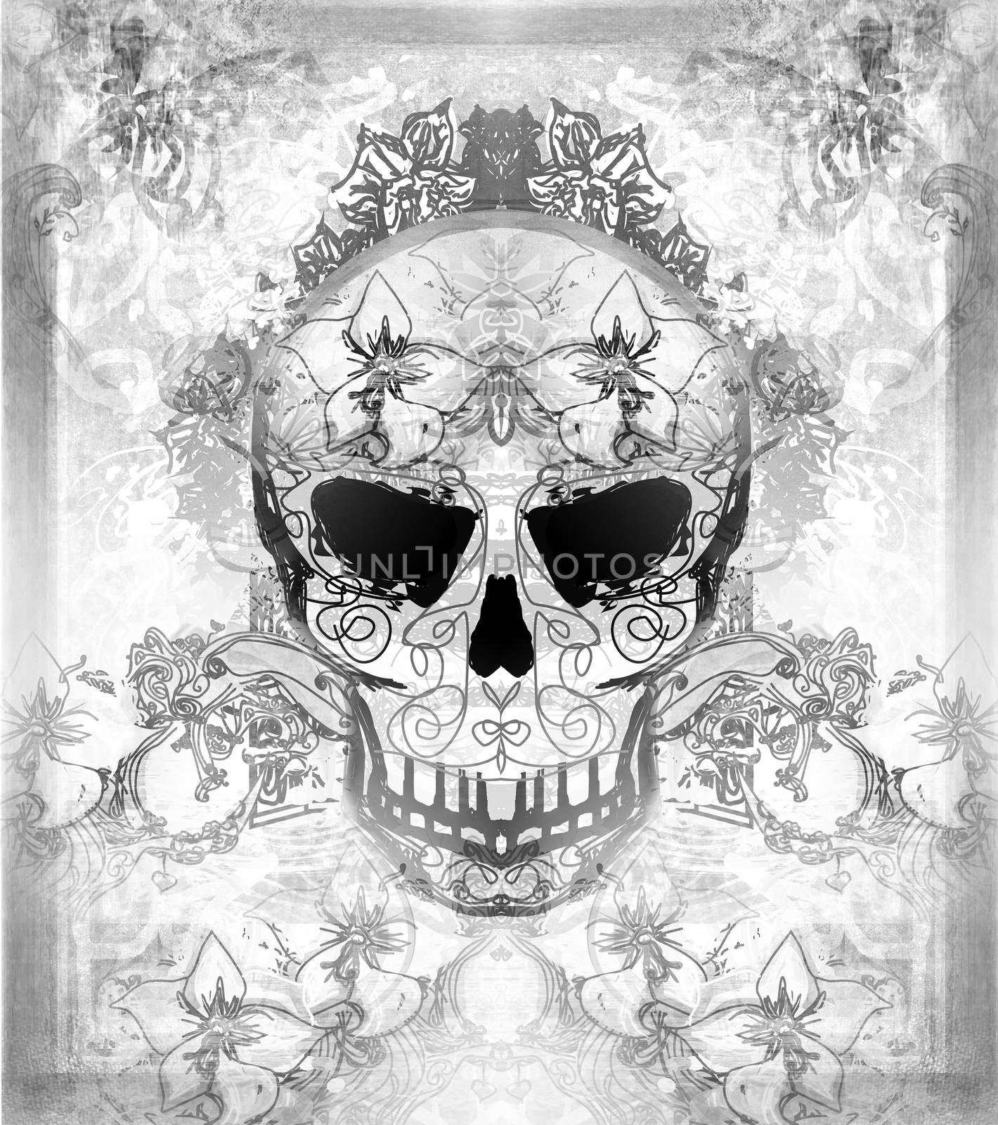 Day of The Dead, Skull with floral ornament by JackyBrown