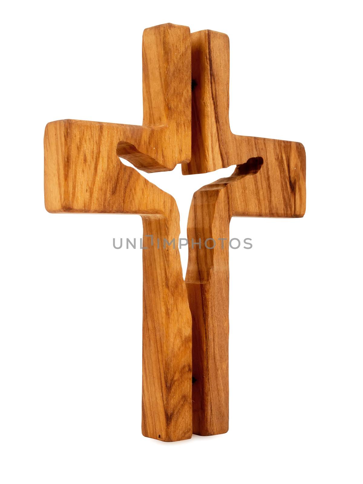 wooden cross with Jesus isolated on white background