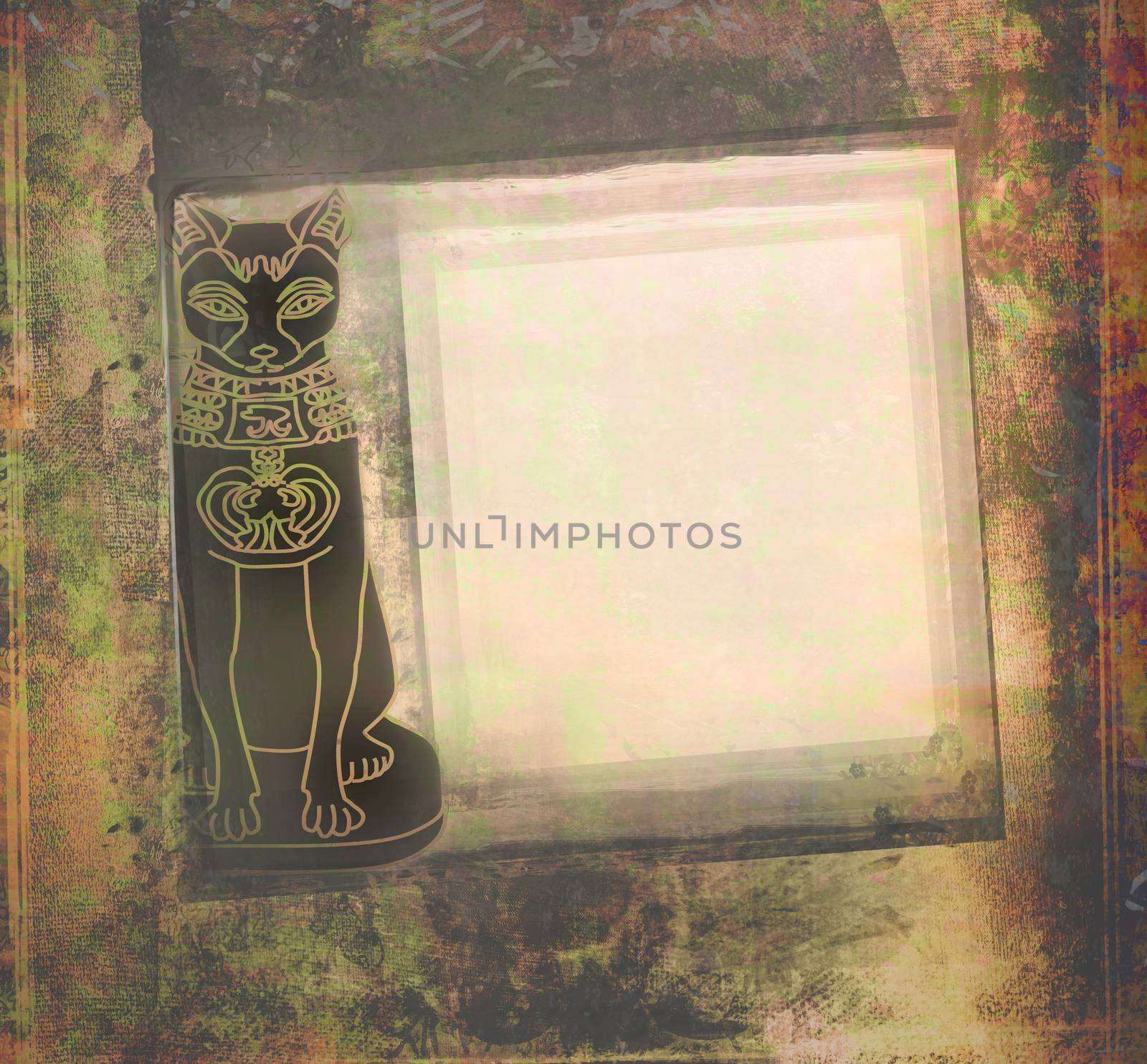 Stylized Egyptian cat , grunge frame
