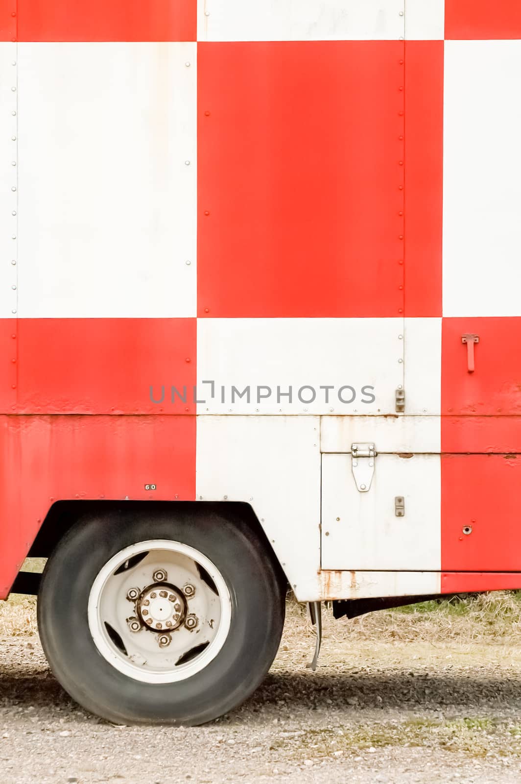 truck closeup with red and white checkered panels