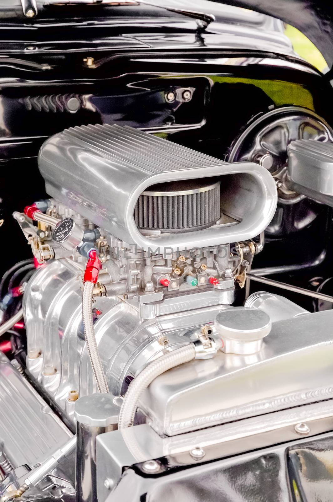 chromed engine and supercharger on a high performance vehicle