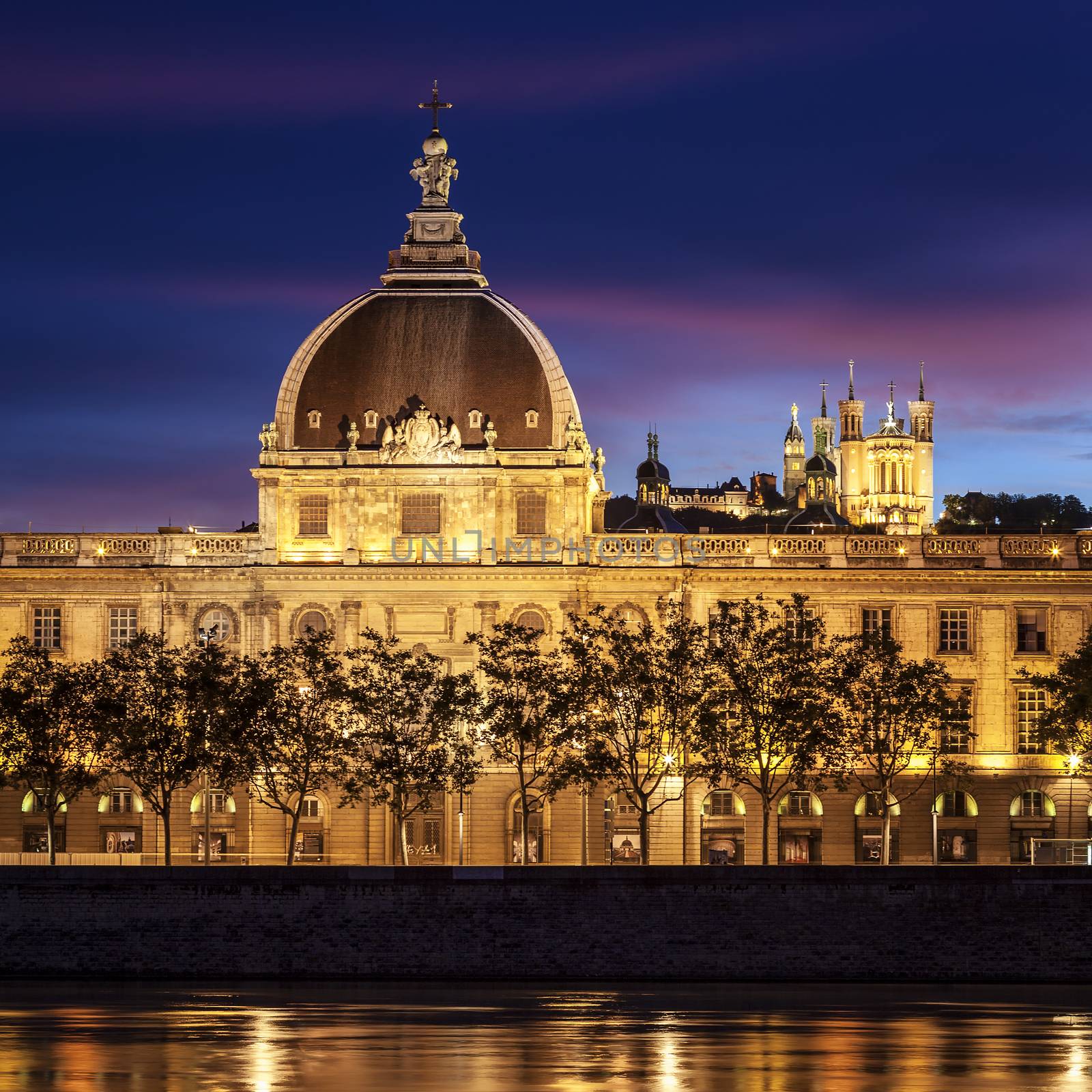 View of Lyon city after sunset, France