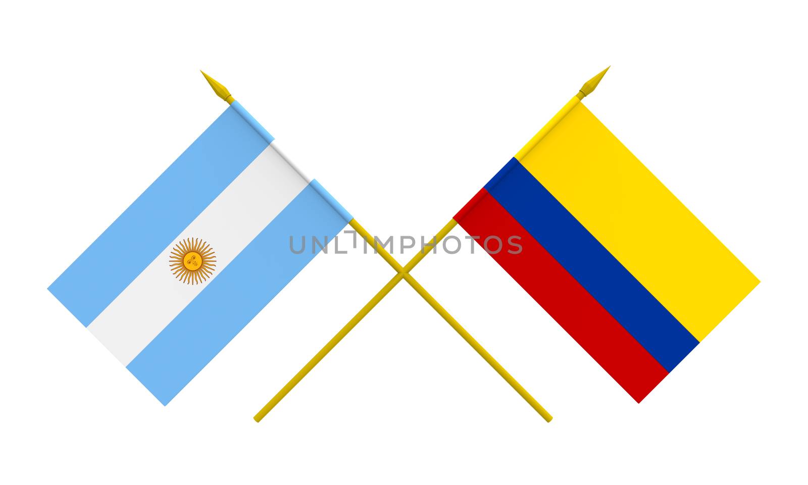 Flags of Argentina and Colombia, 3d render, isolated on white