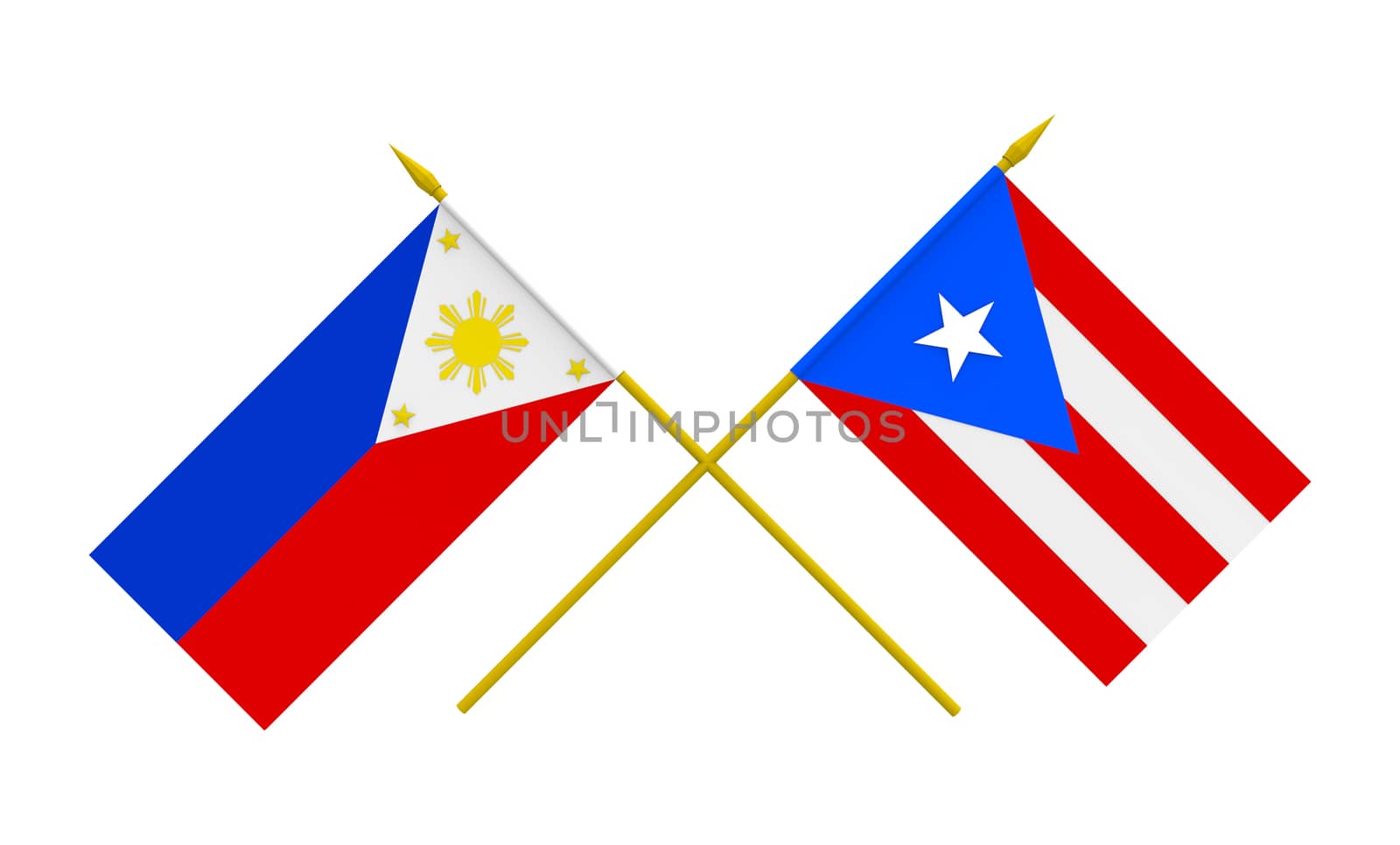 Flags of Philippines and Puerto Rico, 3d render, isolated on white